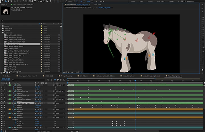 an animation timeline of a horse
