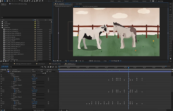 an animation timeline of a horse