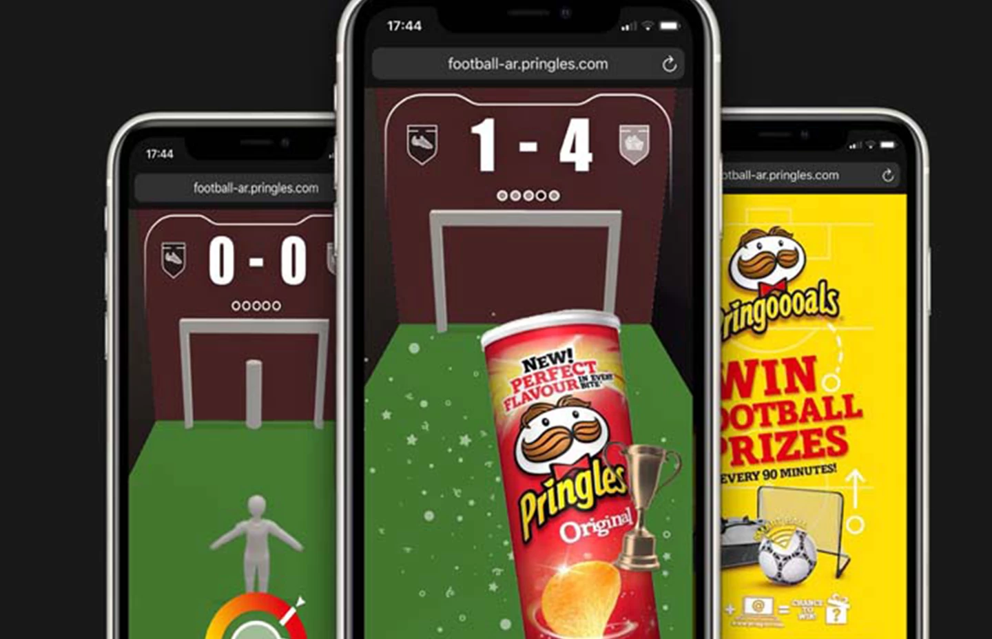 Three mobile screens showing screenshots of the Pringoals app