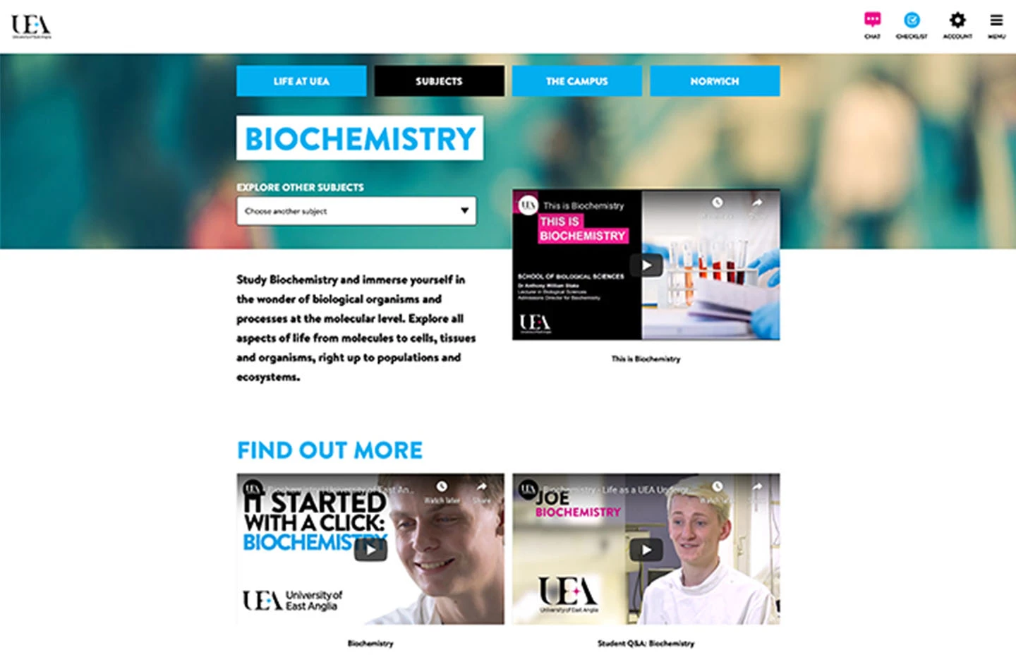 Biochemistry page from the UEA website