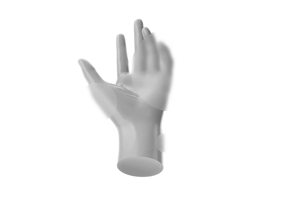 3D silver hand covered by some blurred circles