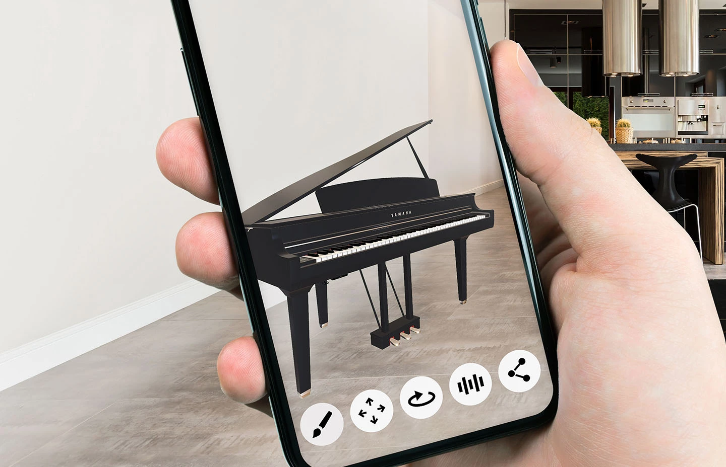 an augmented reality piano being viewed on a phone