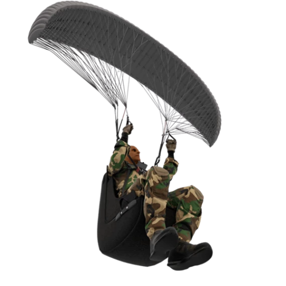 A soldier paragliding in a VR simulator