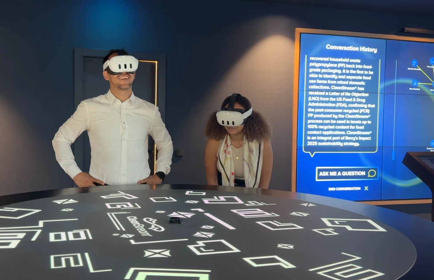 People using the Berry mixed reality table experience for Cleanstream