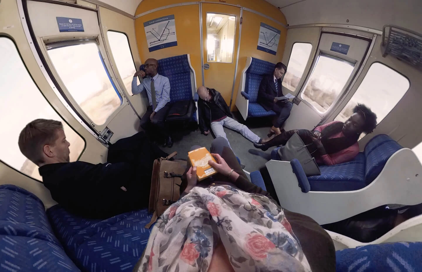 a POV shot of people on a train