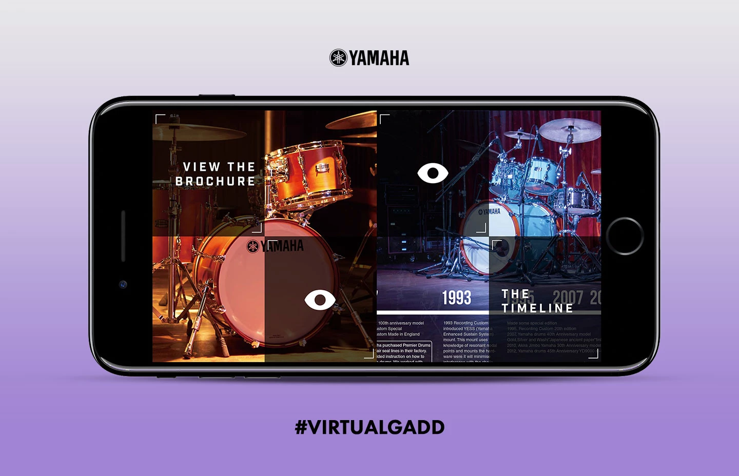 a phone screen with a picture of a drum kit virtual experience
