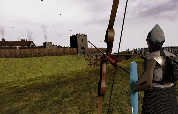 a 3D model of a archer looking at a castle keep
