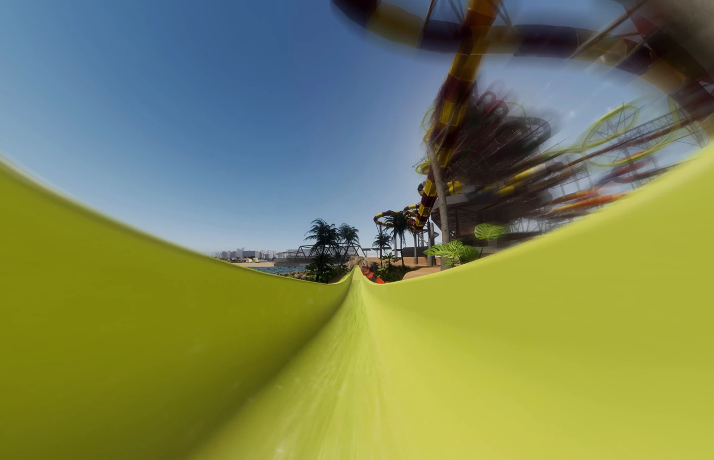 A POV shot of a waterslide